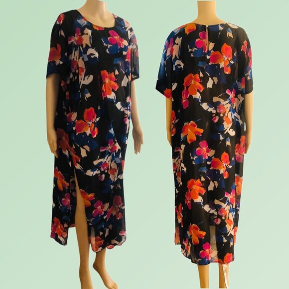 VINCE CAMUTO Short Sleeve Floral Swim Cover-up Long Kaftan Dress Sx 2X - Picture 3 of 6